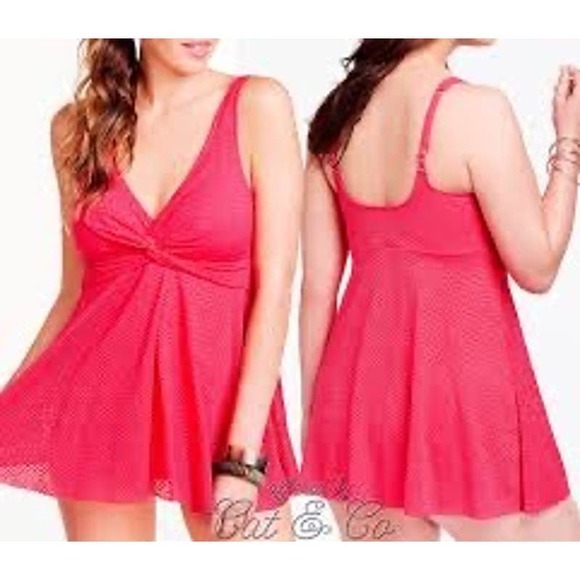 Swim Solutions Coral Crochet Bow‎ Front Tummy Control Swimdress NWT Sz 12 - Picture 7 of 7